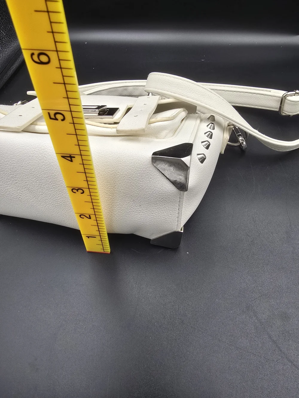 Cream Studded Crossbody Bag with Adjustable Strap